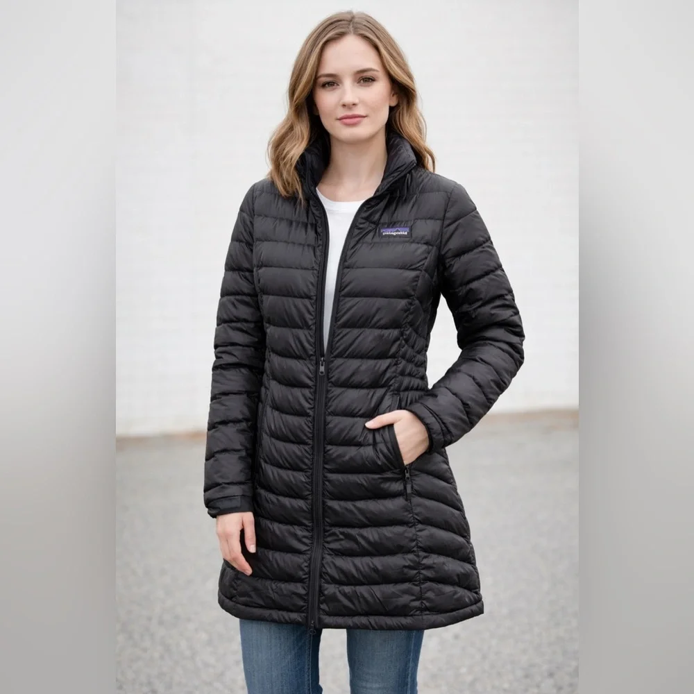 Patagonia Parka Womens Black Insulated Zip Coat Lightweight Parka Size XS - Picture 1 of 12